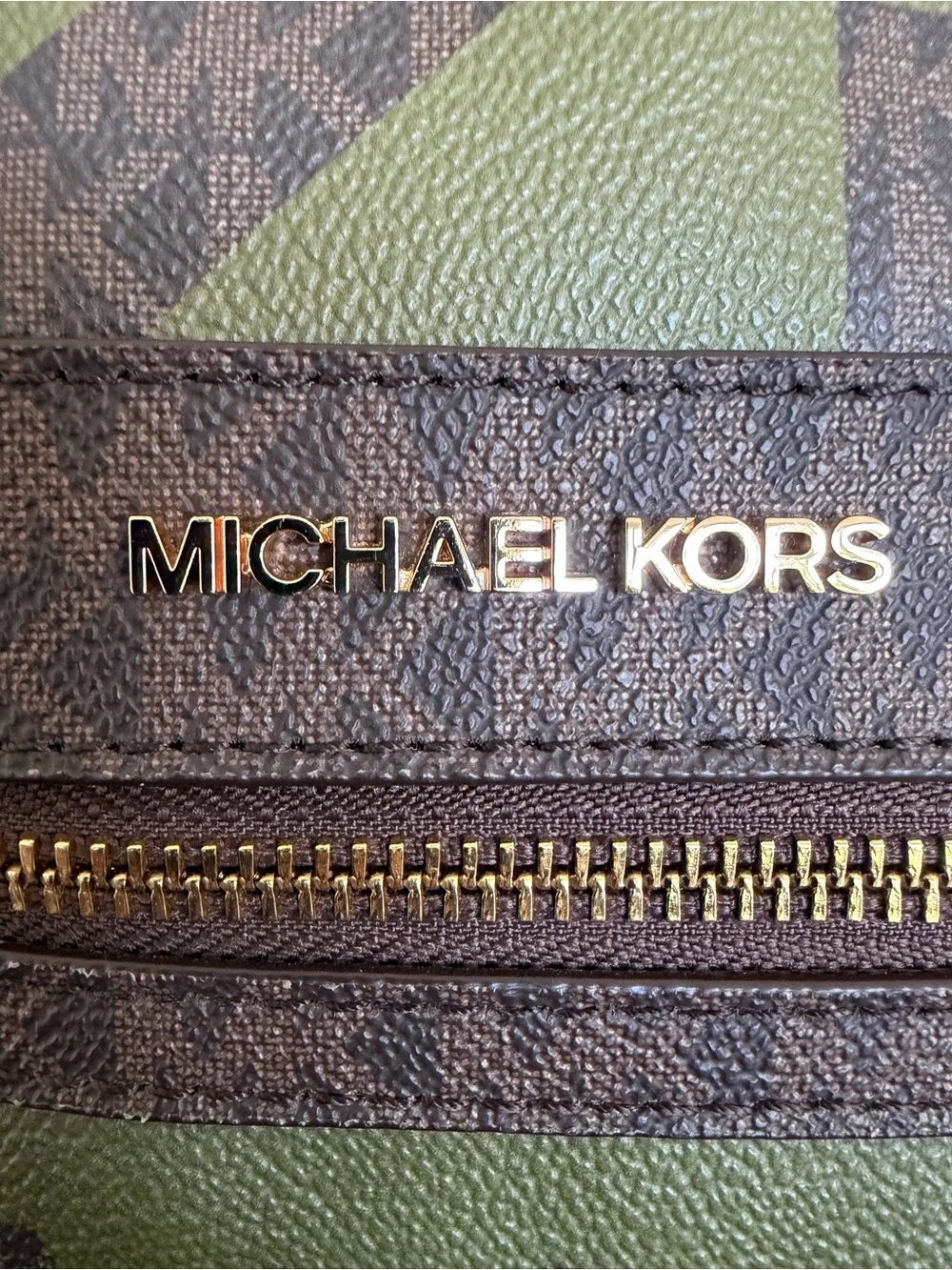 Michael Kors Kenly Large Graphic Logo Tote Army Green Brown Crossbody